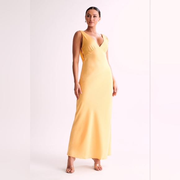 Nadia Maxi Satin Dress With Back Cowl - Lemon Size M - Picture 8 of 12
